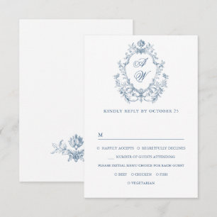 Victorian Ornate Grace Floral Dusty Blue Wedding RSVP Card