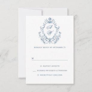 Victorian Ornate Grace Floral Dusty Blue Wedding RSVP Card