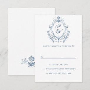 Victorian Ornate Grace Floral Dusty Blue Wedding RSVP Card