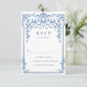 Victorian Ornate Grace Floral Dusty Blue Wedding RSVP Card