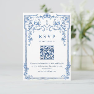 Victorian Ornate Grace Floral Dusty Blue Wedding RSVP Card