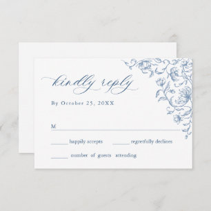 Victorian Ornate Grace Floral Dusty Blue Wedding RSVP Card