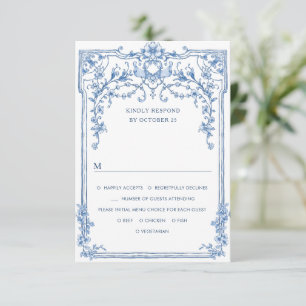 Victorian Ornate Grace Floral Dusty Blue Wedding RSVP Card