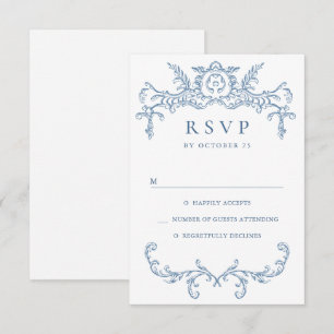 Victorian Ornate Grace Floral Dusty Blue Wedding RSVP Card
