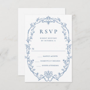 Victorian Ornate Grace Floral Dusty Blue Wedding RSVP Card