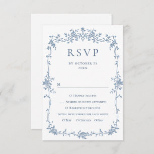 Victorian Ornate Grace Floral Dusty Blue Wedding RSVP Card