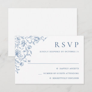Victorian Ornate Grace Floral Dusty Blue Wedding RSVP Card