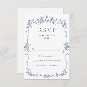 Victorian Ornate Grace Floral Dusty Blue Wedding RSVP Card