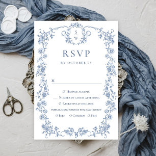 Victorian Ornate Grace Floral Dusty Blue Wedding RSVP Card