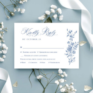 Victorian Ornate Grace Floral Dusty Blue Wedding RSVP Card