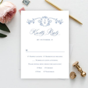 Victorian Ornate Grace Floral Dusty Blue Wedding RSVP Card