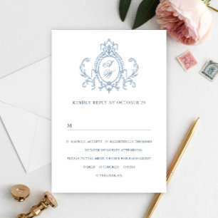 Victorian Ornate Grace Floral Dusty Blue Wedding RSVP Card