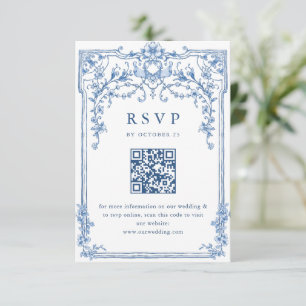 Victorian Ornate Grace Floral Dusty Blue Wedding RSVP Card