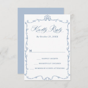 Victorian Ornate Grace Floral Dusty Blue Wedding RSVP Card