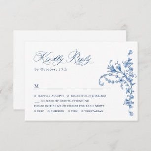 Victorian Ornate Grace Floral Dusty Blue Wedding RSVP Card