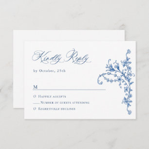 Victorian Ornate Grace Floral Dusty Blue Wedding RSVP Card