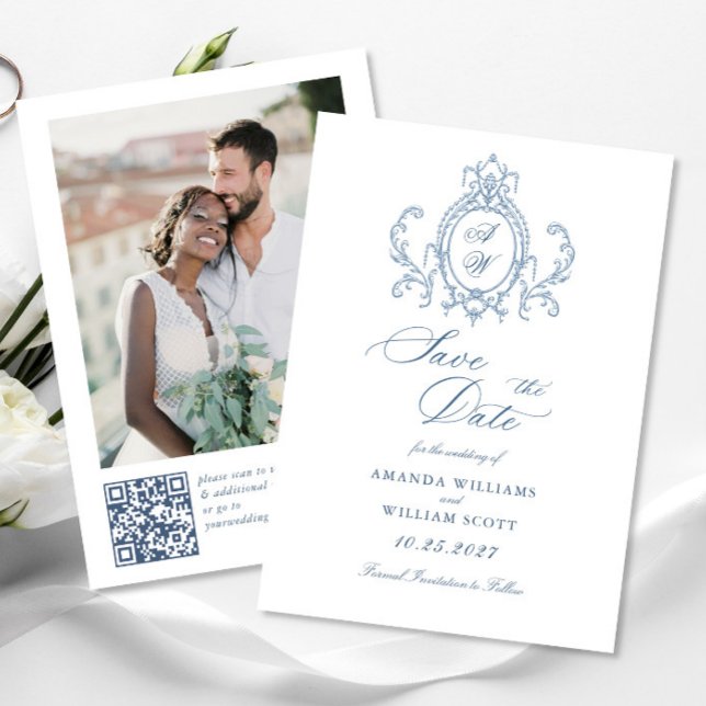 Victorian Ornate Grace Floral Dusty Blue Wedding Save The Date (Creator Uploaded)