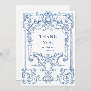 Victorian Ornate Grace Floral Dusty Blue Wedding Thank You Card
