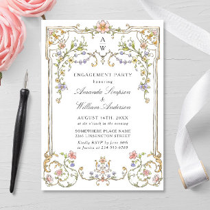 Victorian Ornate Grace Floral ENGAGEMENT PARTY Invitation