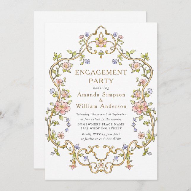 Victorian Ornate Grace Floral ENGAGEMENT PARTY Invitation (Front/Back)