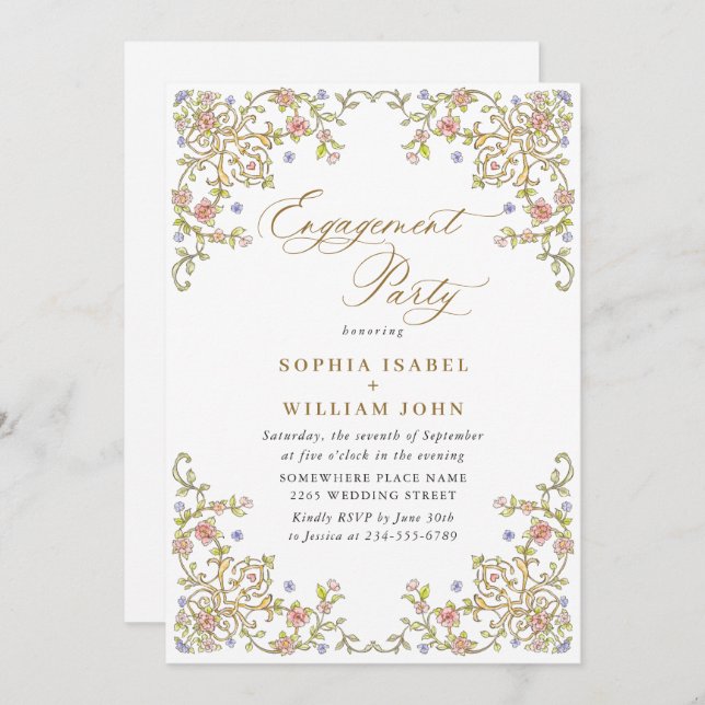 Victorian Ornate Grace Floral ENGAGEMENT PARTY Invitation (Front/Back)