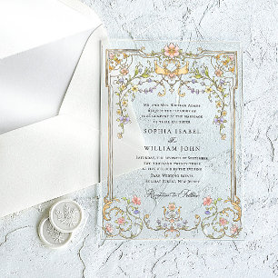 Victorian Ornate Grace Floral Frame Wedding Acrylic Invitations