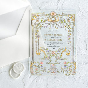 Victorian Ornate Grace Floral Frame Wedding Acrylic Invitations