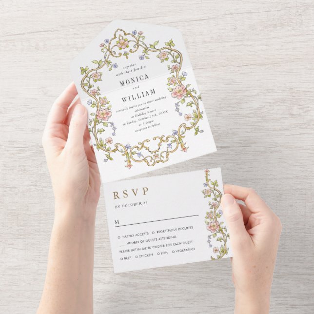 Victorian Ornate Grace Floral Frame Wedding All In One Invitation (Tearaway)