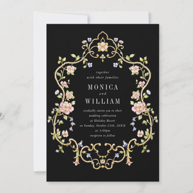 Victorian Ornate Grace Floral Frame Wedding Invitation (Front)