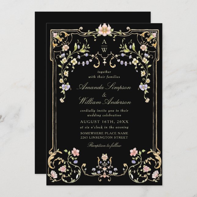 Victorian Ornate Grace Floral Frame Wedding Invitation (Front/Back)