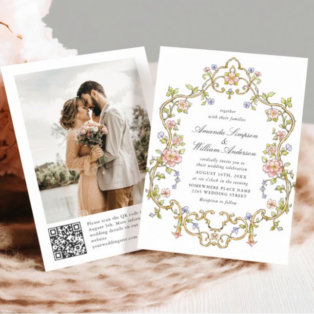 Victorian Ornate Grace Floral Frame Wedding Photo Invitation (Creator Uploaded)