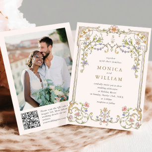 Victorian Ornate Grace Floral Frame Wedding Photo Invitation