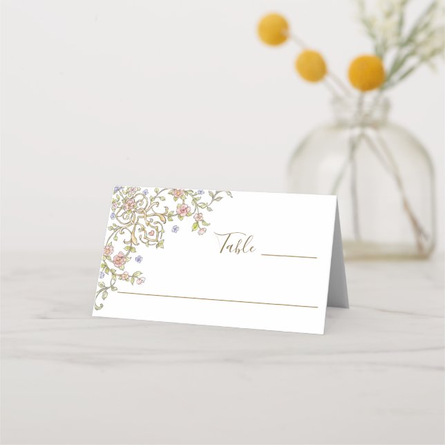 Victorian Ornate Grace Floral Frame Wedding Place Card (Front)