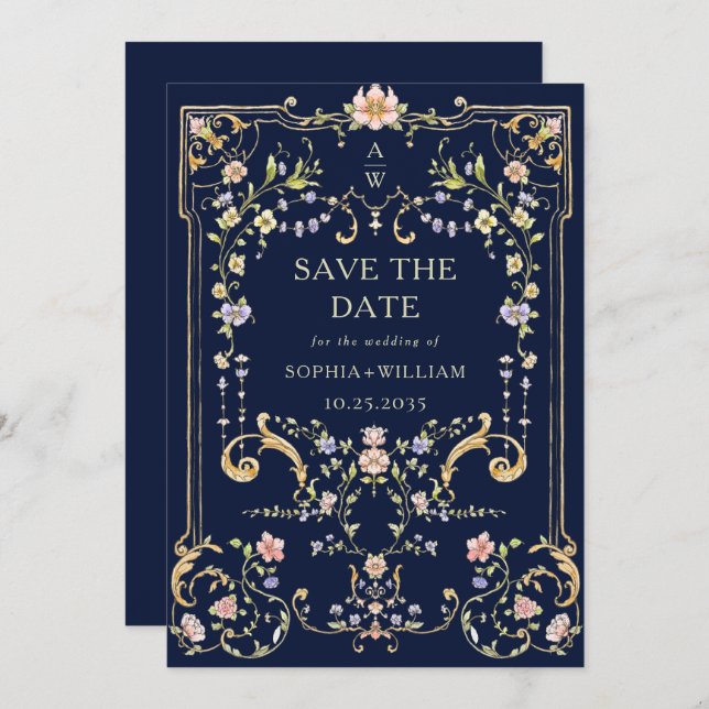 Victorian Ornate Grace Floral Frame Wedding Save The Date (Front/Back)