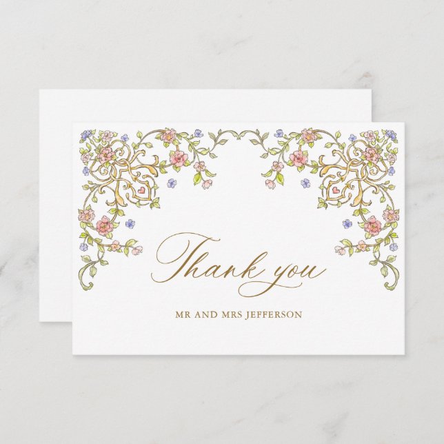 Victorian Ornate Grace Floral Frame Wedding Thank You Card (Front/Back)