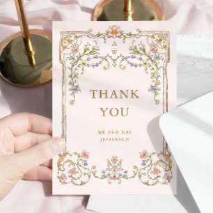 Victorian Ornate Grace Floral Frame Wedding Thank You Card