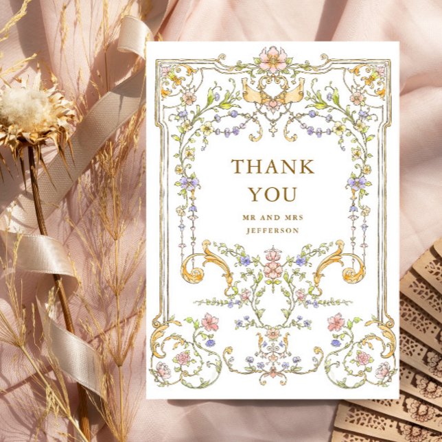 Victorian Ornate Grace Floral Frame Wedding Thank You Card (Creator Uploaded)