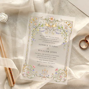 Victorian Ornate Grace Floral Frame Wedding Vellum Invitations