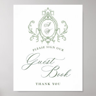 Victorian Ornate Grace Floral Green Guestbook Sign