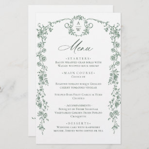Victorian Ornate Grace Floral Green Wedding Menu