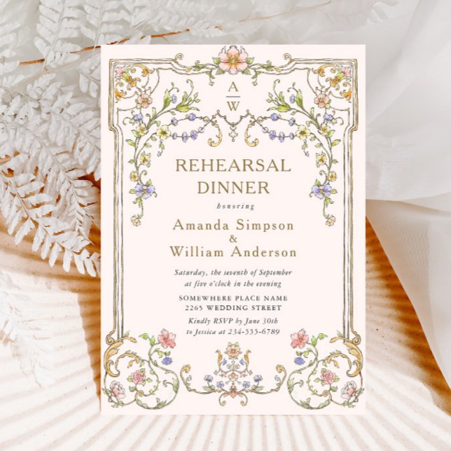 Victorian Ornate Grace Floral Rehearsal Dinner Invitation (Creator Uploaded)