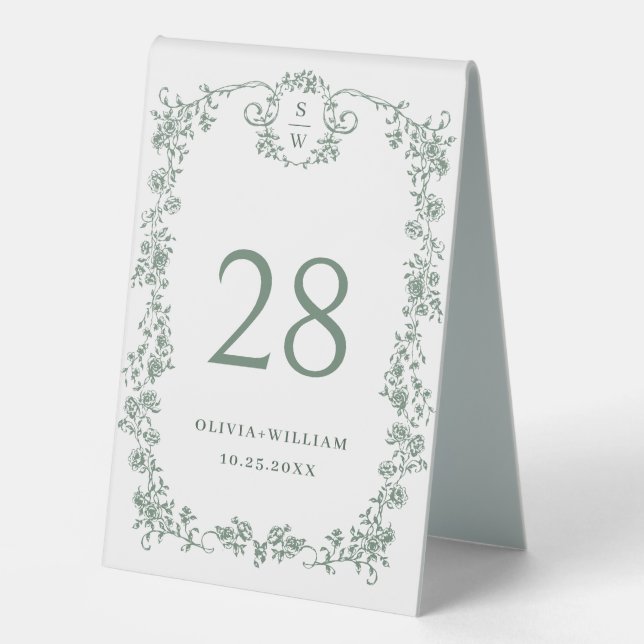 Victorian Ornate Grace Floral Sage Green Wedding (Front)