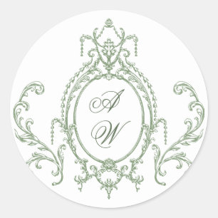 Victorian Ornate Grace Floral Sage Green Wedding Classic Round Sticker