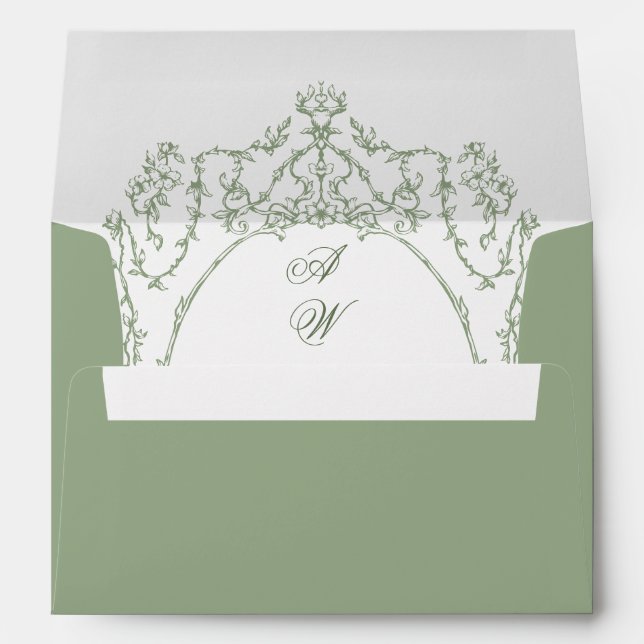 Victorian Ornate Grace Floral Sage Green Wedding Envelope (Back (Bottom))
