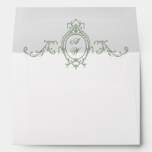 Victorian Ornate Grace Floral Sage Green Wedding Envelope (Back (Bottom))