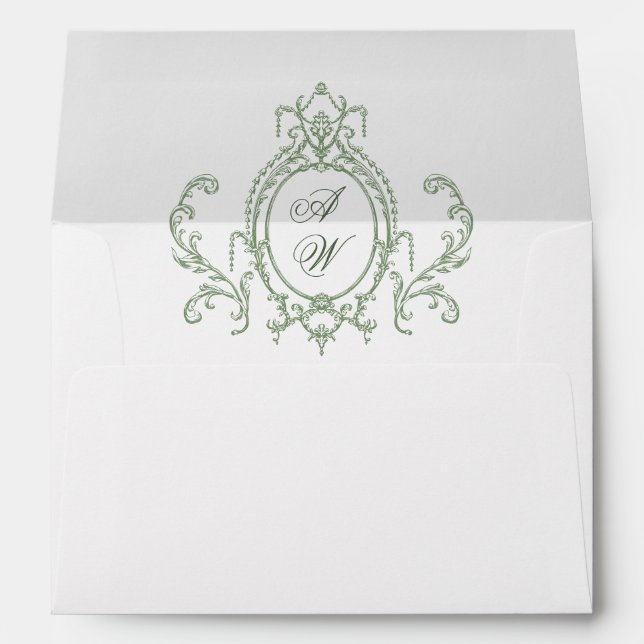 Victorian Ornate Grace Floral Sage Green Wedding Envelope (Back (Bottom))