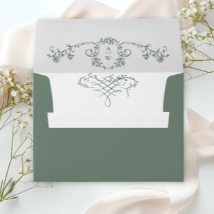Victorian Ornate Grace Floral Sage Green Wedding Envelope