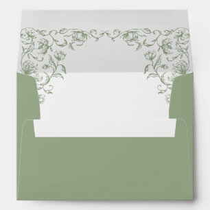 Victorian Ornate Grace Floral Sage Green Wedding Envelope