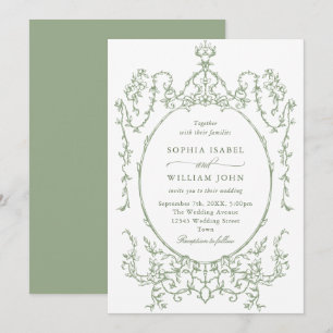 Victorian Ornate Grace Floral Sage Green Wedding Invitation