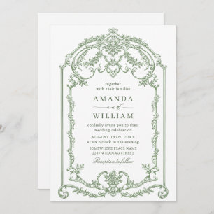 Victorian Ornate Grace Floral Sage Green Wedding Invitation